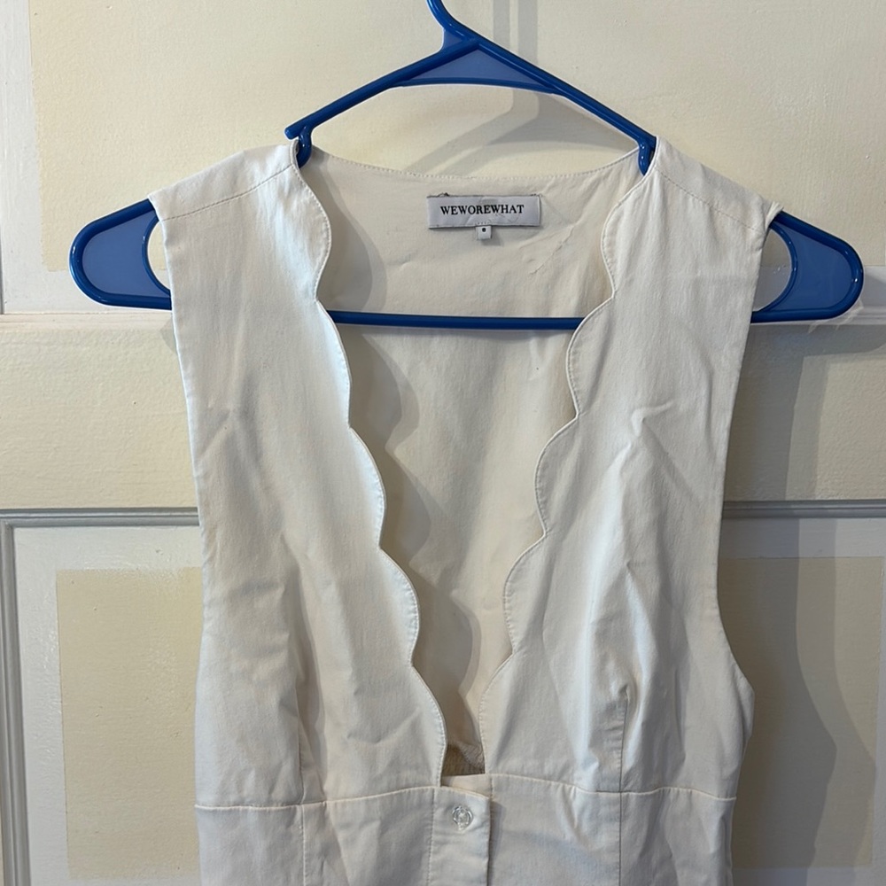 Anthropologie White Scallop V-Neck Sleeveless Maxi Dress - Picture 2 of 8
